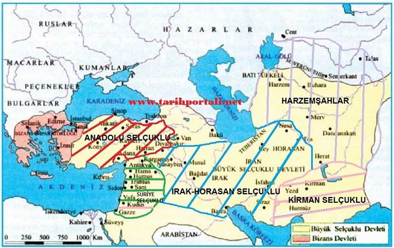 Büyük Selçuklu Devleti sonrası kurulan devletler haritası
