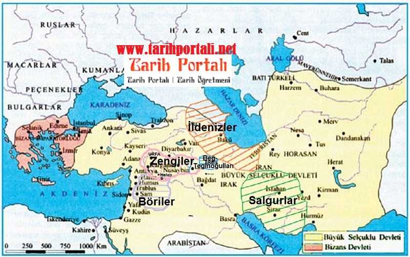 Büyük Selçuklu Devleti yıkıldıktan sonra kurulan atabeylikler haritası