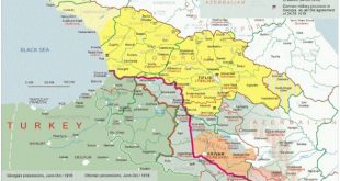 Batum Antlaşması'na göre Osmanlı, Gürcistan, Ermenistan ve Azerbaycan sınırları