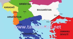 1. Balkan Savaşı sonucunda imzalanan Londra Antlaşmasına göre Osmanlı ve Balkan Devletleri haritası.
