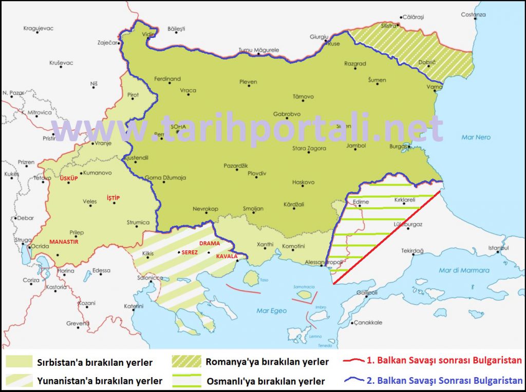 1. ve 2. Balkan Savaşı'nda Bulgaristan sınırları